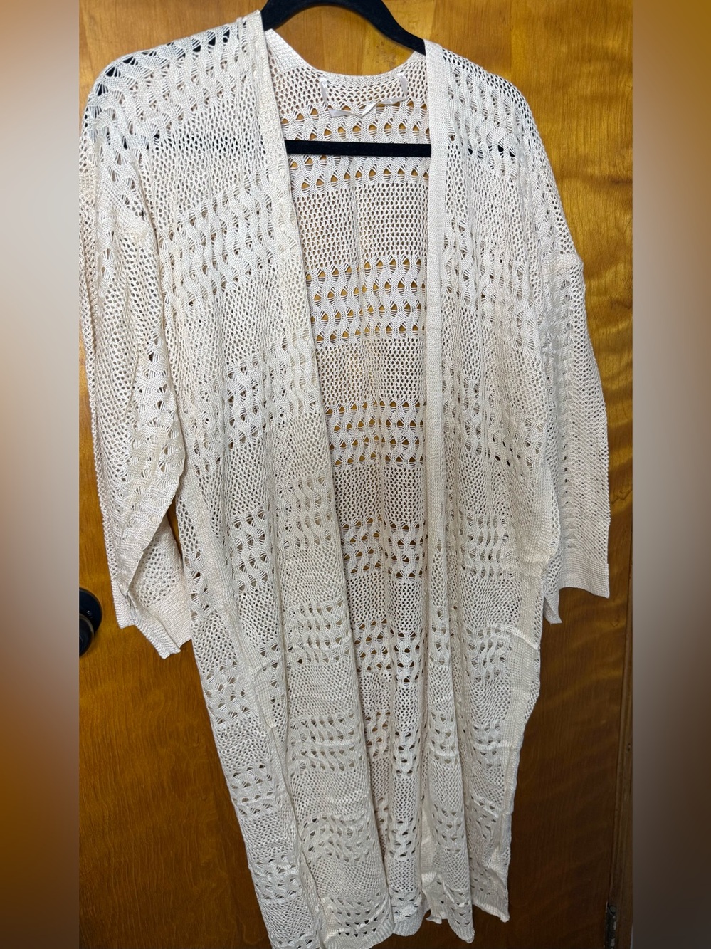 NWOT Ivory Crochet Duster Cardigan | Open Knit Boho Beach Cover Up
